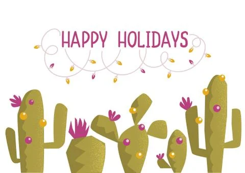 Cactus christmas card .Vector background illustration with text and Christmas Stock Illustration