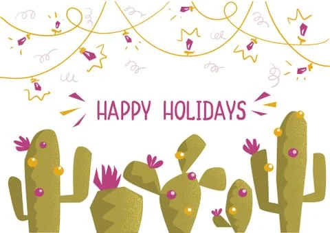 Cactus christmas card .Vector background illustration with text Stock Illustration