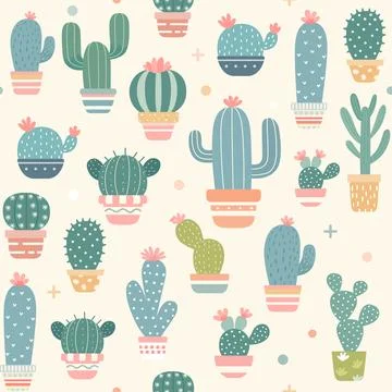 Cactus collection minimal seamless pattern background Stock Illustration