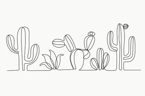 Cactus Continuous Line Art Hand Drawn. Vector illustration Stock Illustration