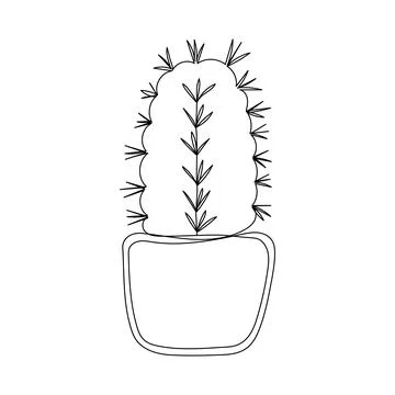Cactus in continuous one line art for summer poster. Vector hand drawing ou.. Stock Illustration