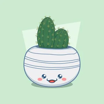 Cactus In Cute Round Pot Stock Illustration