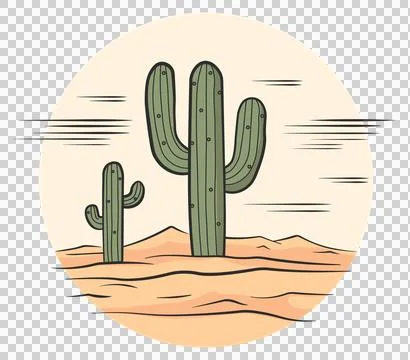 Cactus-in-the-desert-drawing-without-background Stock Illustration