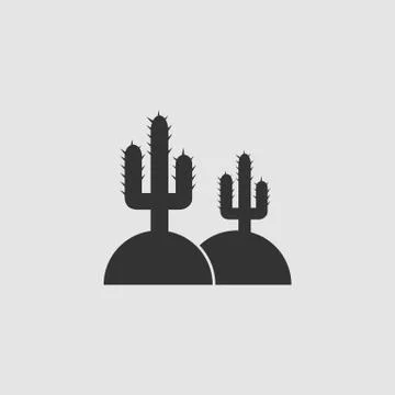 Cactus in desert icon flat. Illustrazione stock