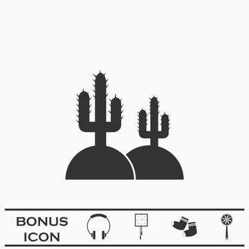 Cactus in desert icon flat. Stock Illustration