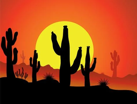 Cactus in desert Stock Illustration