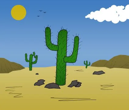 Cactus in Desert Illustration Stock Illustration