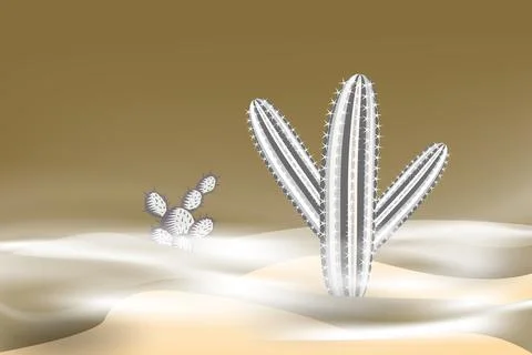 Cactus in the desert storm Stock Illustration