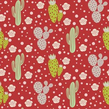 Cactus desert vector seamless pattern. Green and grey nature fabric print Stock Illustration