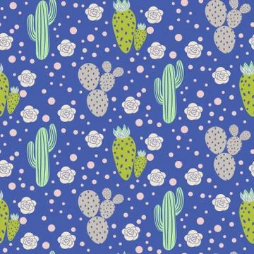 Cactus desert vector seamless pattern. Green and grey nature fabric print Stock Illustration