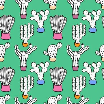 Cactus doodle pattern vector illustration. Exotic plant. Stock Illustration