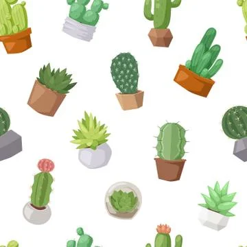 Cactus doodle seamless pattern vector Stock Illustration