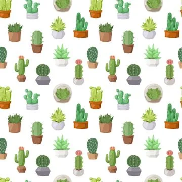 Cactus doodle seamless pattern vector Stock Illustration
