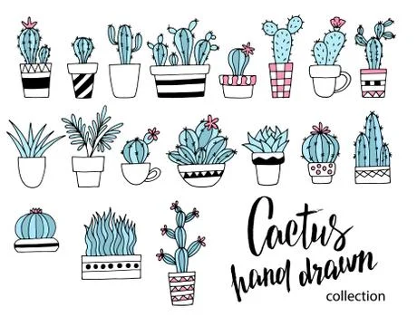 Cactus doodle set. Hand drawn vector illustration, sketch collection of house イラスト素材