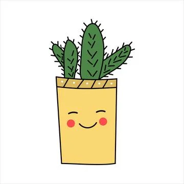 Cactus with face in orange pot on white background Stock Illustration