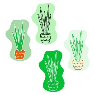 Cactus in a flat style. Collection, Line art, Icon Stock Illustration