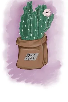 Cactus with a flower in a pot Stock Illustration