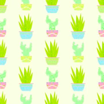 Cactus flower pot seamless pattern Illustrazione stock