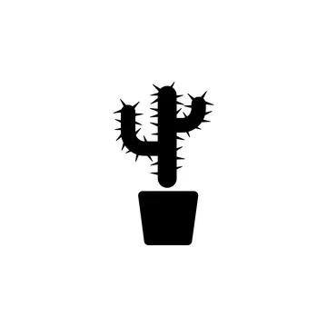Cactus in Flower Pot Solid Flat Vector Icon Isolated on White Background Illustrazione stock