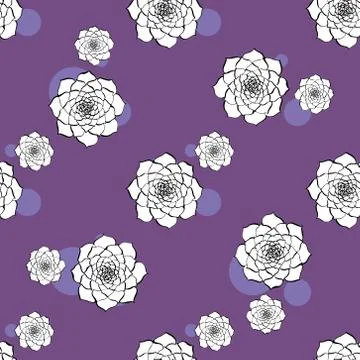 Cactus flower seamless vector pattern. Vector hand drawn purple succulent cac Stock Illustration