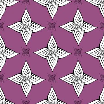 Cactus flower seamless vector pattern. Vector hand drawn purple succulent cac Stock Illustration