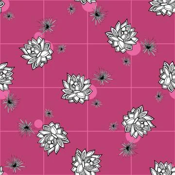 Cactus flower seamless vector pattern. Vector hand drawn pink succulent cactu Stock Illustration