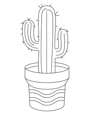 A cactus in a flowerpot is a vector lineart image for a coloring book. Outline. Stock Illustration
