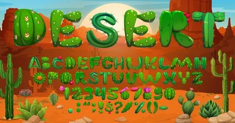 Cactus font, succulent typeface Mexican cacti type Stock Illustration