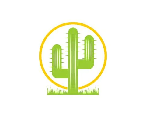 Cactus on the grass in the yellow circle logo Illustrazione stock