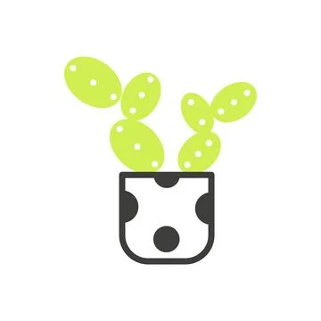 Cactus growing in pot with polka dot pattern, black and green line icon 스톡 일러스트