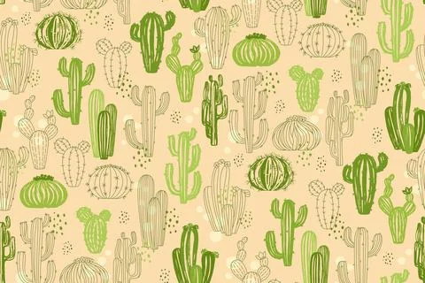 Cactus grungy seamless pattern textured succulent plants repeat ornament cacti Stock Illustration