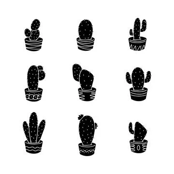 Cactus hand drawn solid icon vector illustration 스톡 일러스트