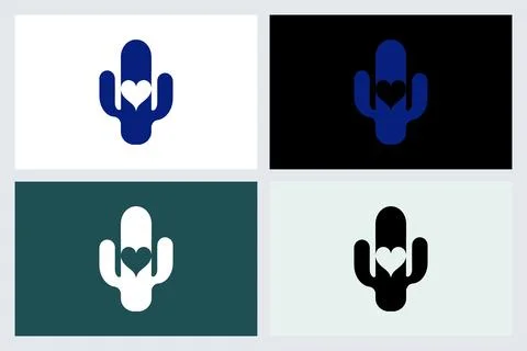 Cactus with Heart Logo Icon Set 库存插图