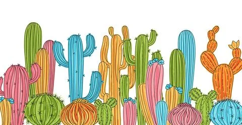 Cactus horizontal background poster texture grungy ornament succulent desert Stock Illustration