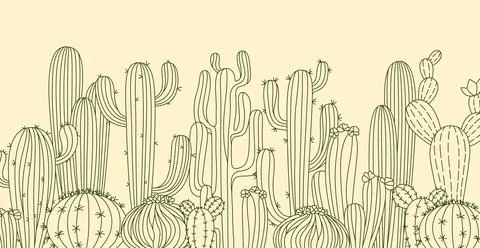 Cactus horizontal poster or background doodle ornament succulent desert plants Illustrazione stock