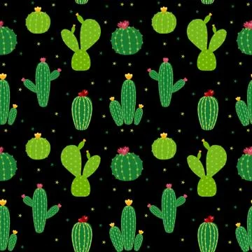 Cactus Icon Collection Seamless Pattern Background Vector Illustration 스톡 일러스트