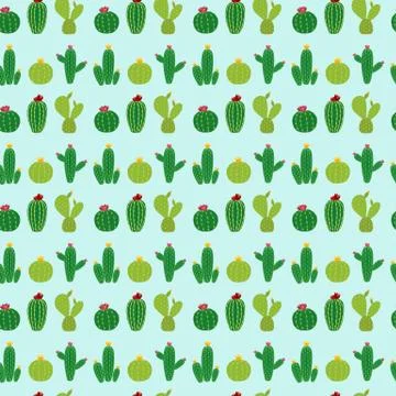 Cactus Icon Collection Seamless Pattern Background Vector Illustration 스톡 일러스트