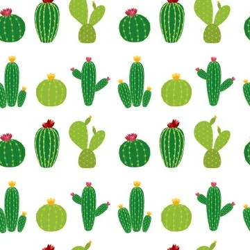 Cactus Icon Collection Seamless Pattern Background  Illustration Illustrazione stock
