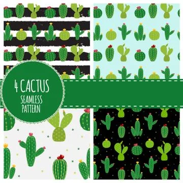 Cactus Icon Collection Seamless Pattern Background Vector Illustration Stock Illustration