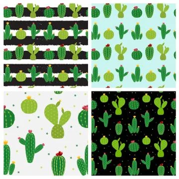 Cactus Icon Collection Seamless Pattern Background  Illustration Illustrazione stock
