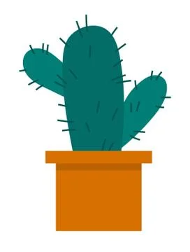 Cactus icon in a flat style on a white background. Home plant cactus in pot and Stock Illustration