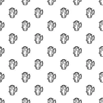 Cactus icon seamless pattern black and white texture Stock Illustration