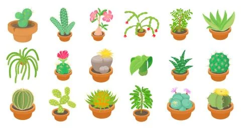 Cactus icon set, cartoon style Stock Illustration