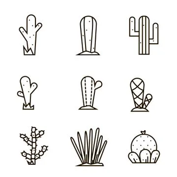 Cactus icon set.Vector collection of exotic plants. Stock Illustration