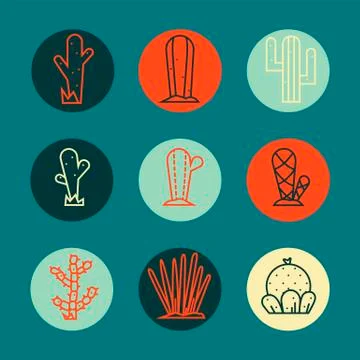 Cactus icon set.Vector collection of exotic plants. Stock Illustration