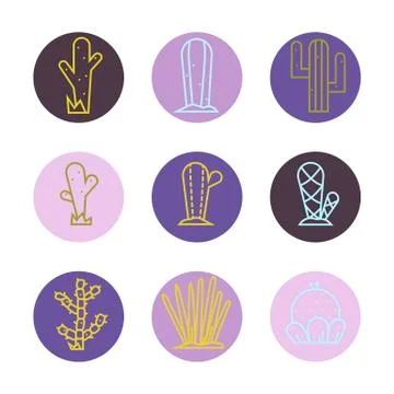 Cactus icon set.Vector collection of exotic plants. Stock Illustration