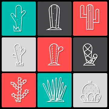 Cactus icon set.Vector collection of exotic plants. Stock Illustration