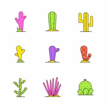 Cactus icon set.Vector collection of exotic plants. Stock Illustration