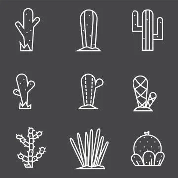 Cactus icon set.Vector collection of exotic plants. Stock Illustration