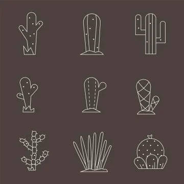 Cactus icon set.Vector collection of exotic plants. Stock Illustration